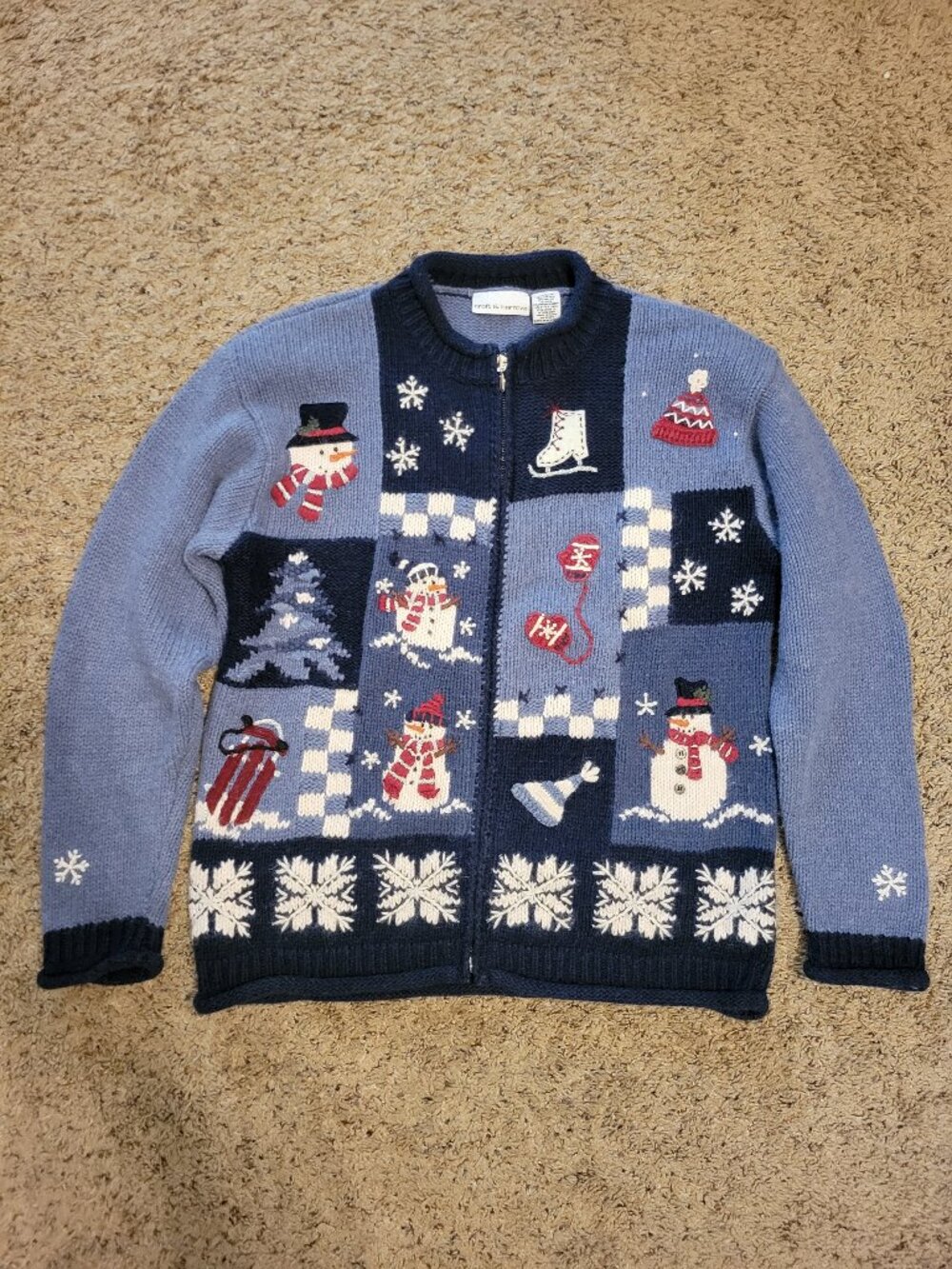 90s Croft & Barrow Holiday Wool Angora Blend Zip Up Cardigan Ugly Sweater Small